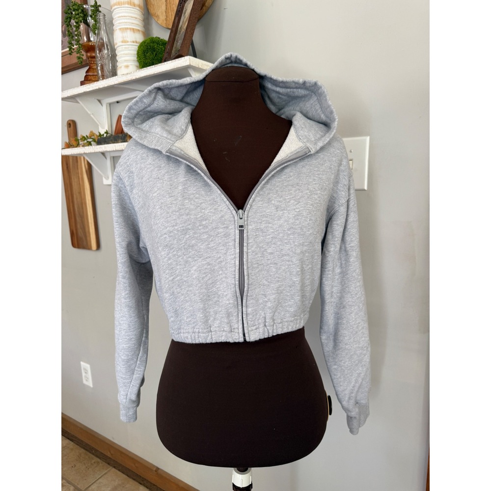 TNA Cropped Light Gray Zip-Up Hoodie